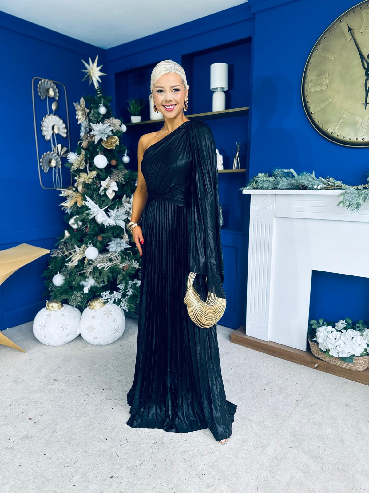 Rowen Metallic Detail Occasion Maxi Dress Black