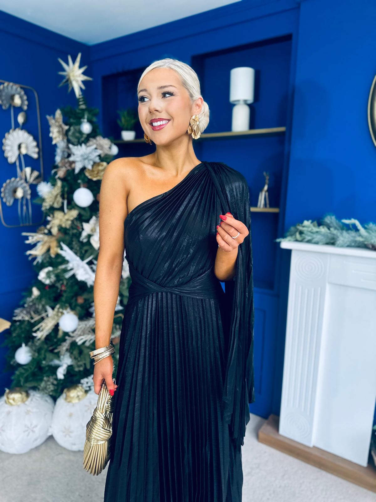 Rowen Metallic Detail Occasion Maxi Dress Black