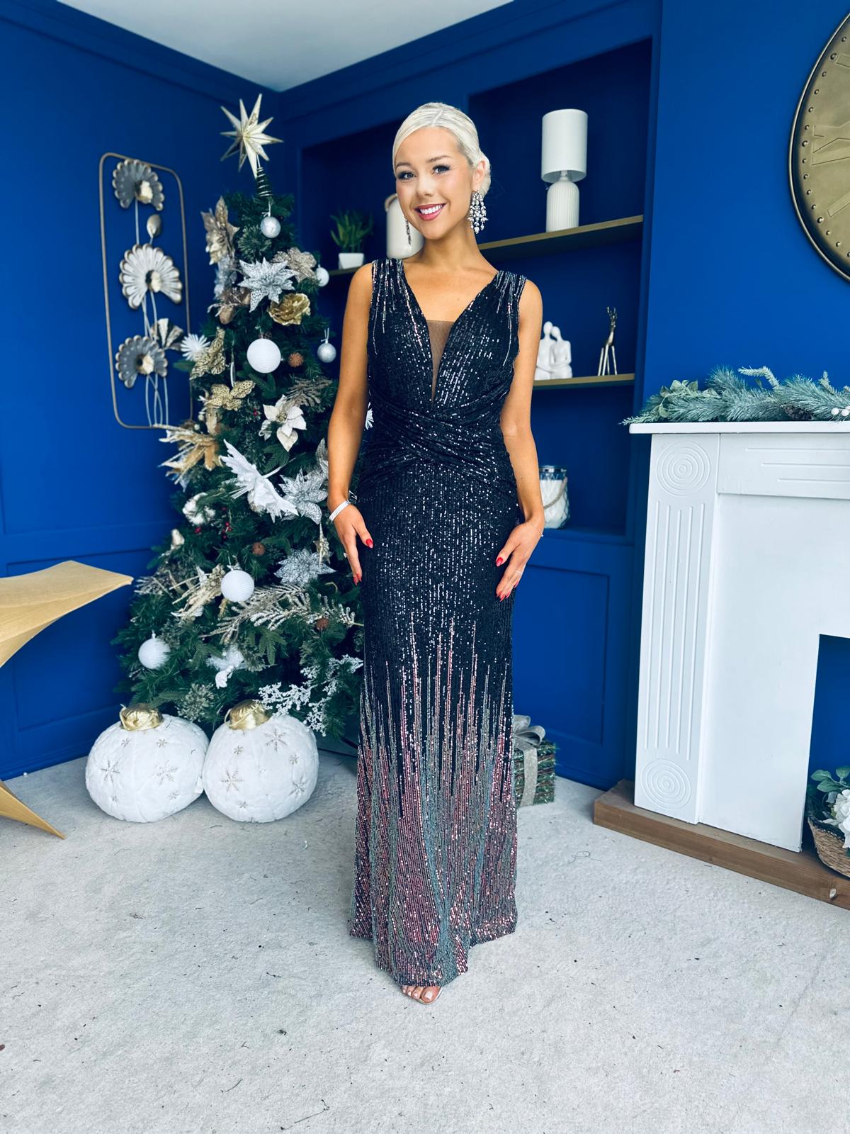 Kim Ombre Sequin Occasion Dress Black