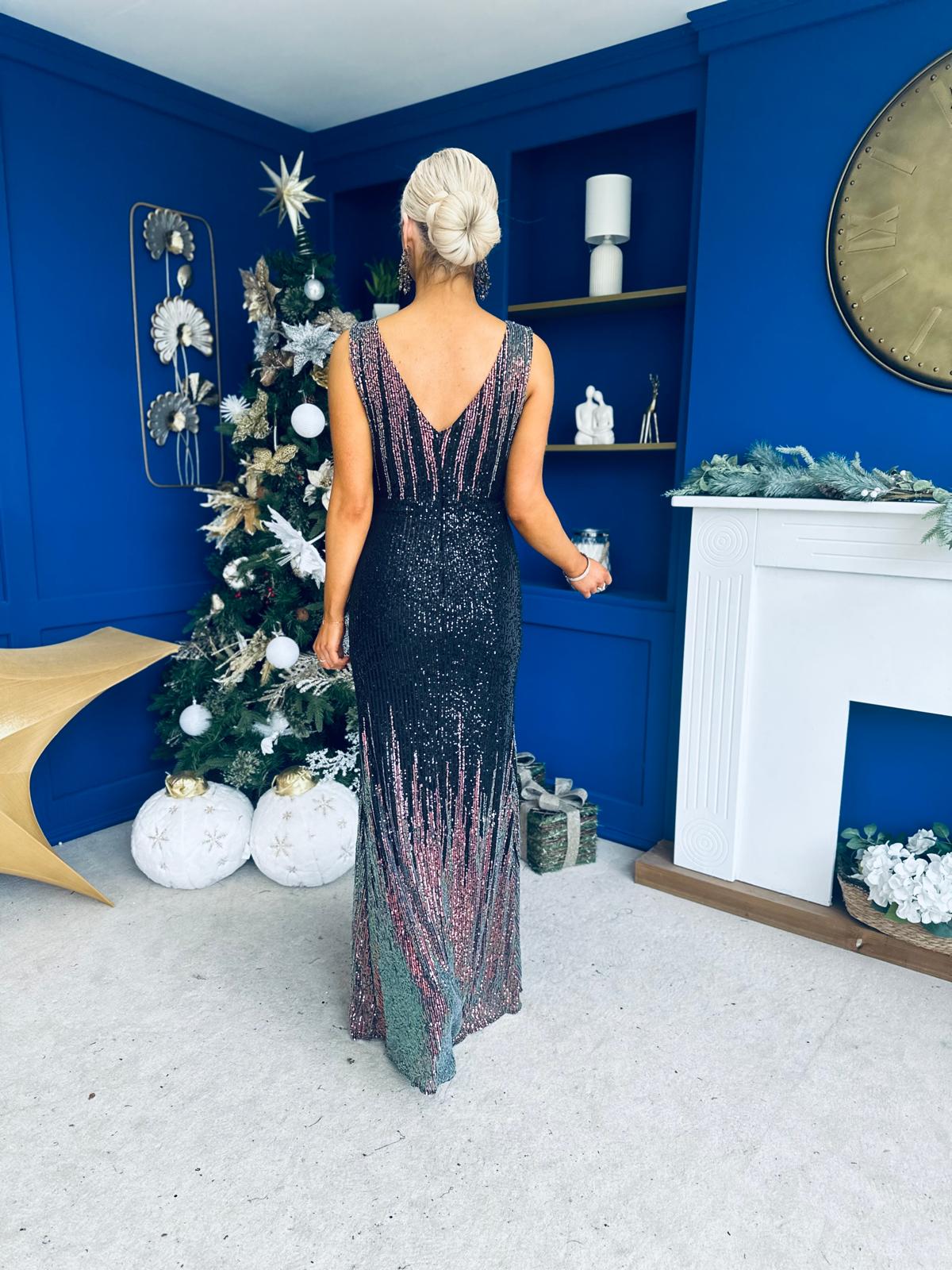 Kim Ombre Sequin Occasion Dress Black