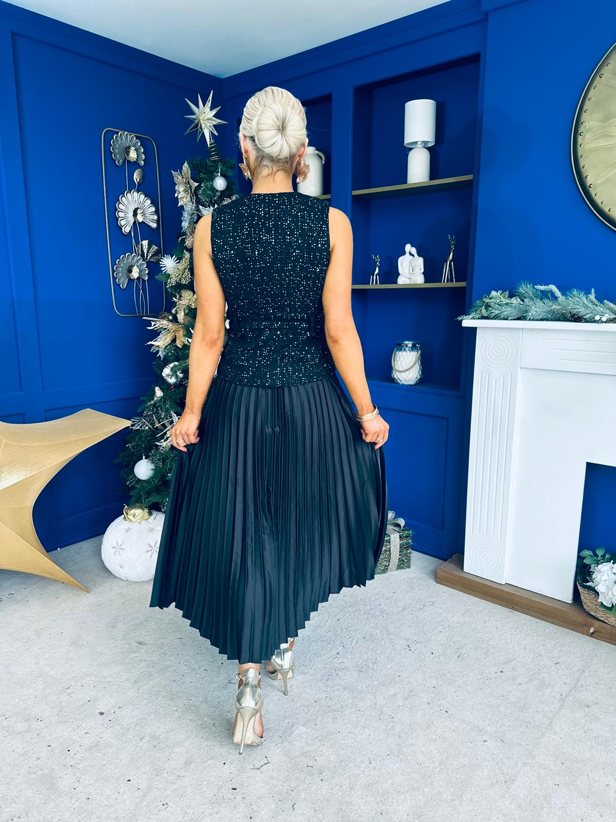 Frankie Pleated Satin Skirt Black