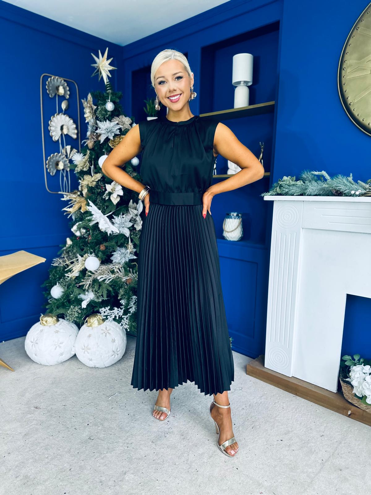 Frankie Pleated Satin Skirt Black