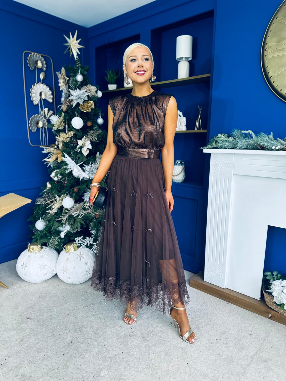 Kylie Detailed Metallic Top Bronze