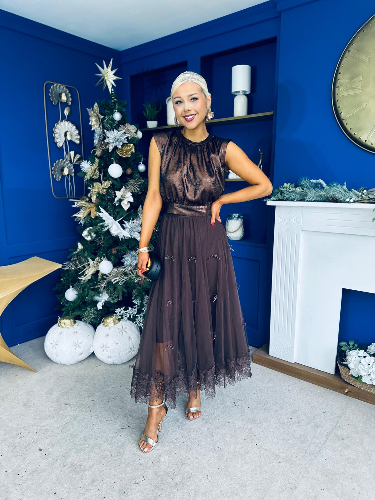 Kylie Detailed Metallic Top Bronze