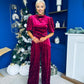 Kate Pearl Detail Top And Trouser Set Velvet Wine