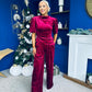 Kate Pearl Detail Top And Trouser Set Velvet Wine