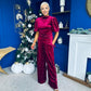 Kate Pearl Detail Top And Trouser Set Velvet Wine