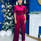Kate Pearl Detail Top And Trouser Set Velvet Wine