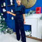 Kate Pearl Detail Top And Trouser Set Velvet Navy