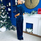 Kate Pearl Detail Top And Trouser Set Velvet Navy