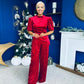Kate Pearl Detail Top And Trouser Set Velvet Red