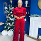 Kate Pearl Detail Top And Trouser Set Velvet Red