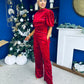 Kate Pearl Detail Top And Trouser Set Velvet Red