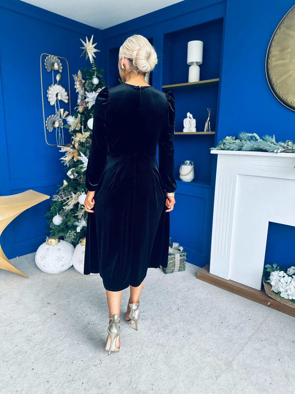 Lauren Detaild Velvet Occasion Dress Black