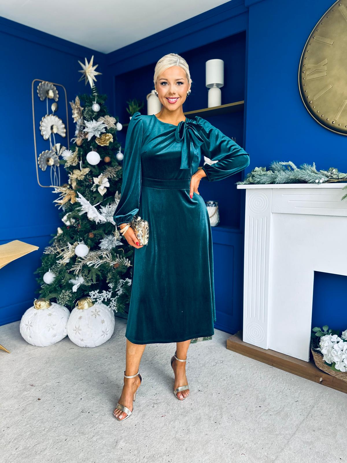 Lauren Detaild Velvet Occasion Dress Forest