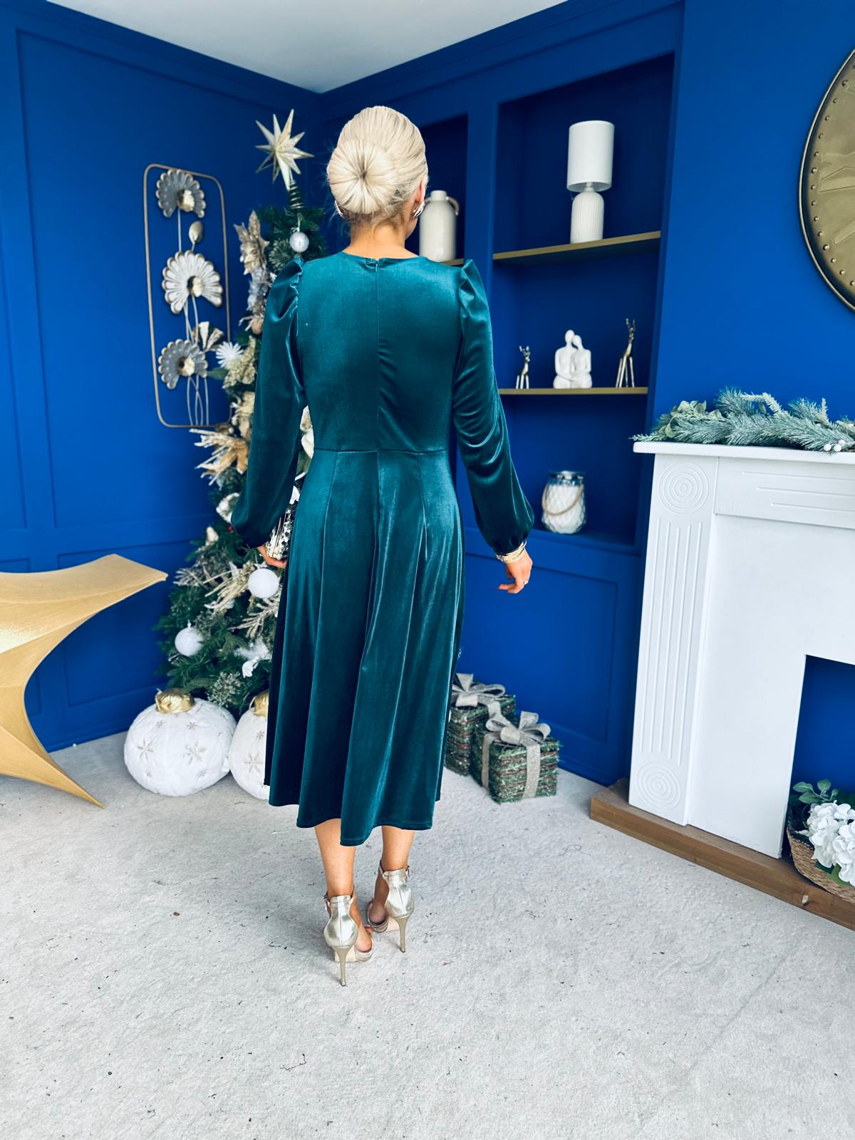 Lauren Detaild Velvet Occasion Dress Forest