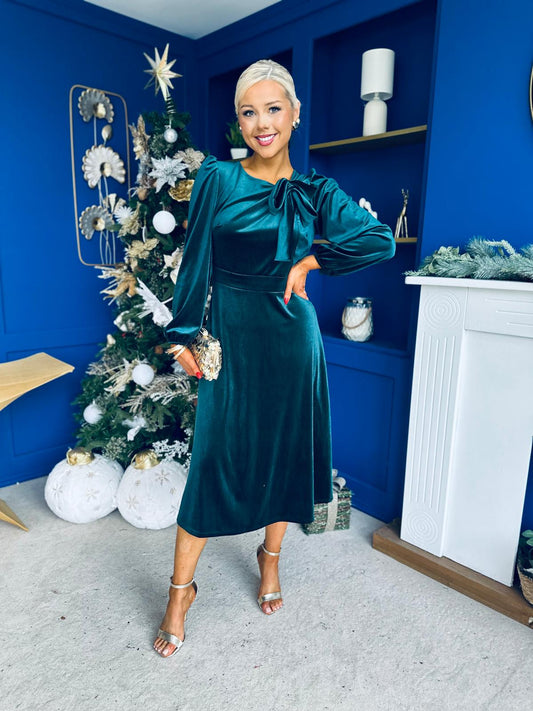 Lauren Detaild Velvet Occasion Dress Forest