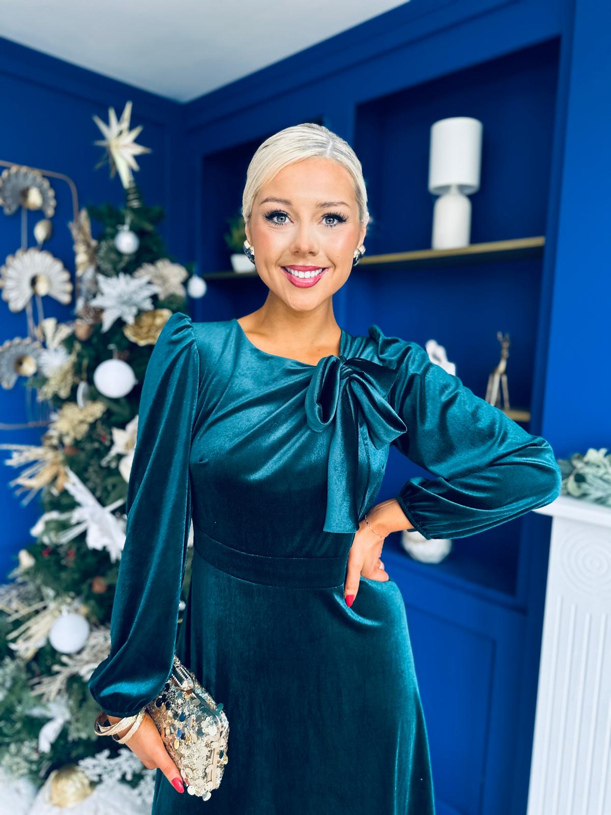 Lauren Detaild Velvet Occasion Dress Forest