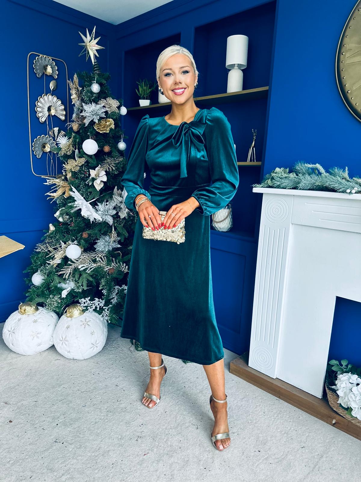 Lauren Detaild Velvet Occasion Dress Forest