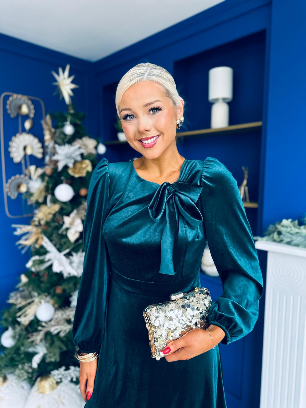 Lauren Detaild Velvet Occasion Dress Forest