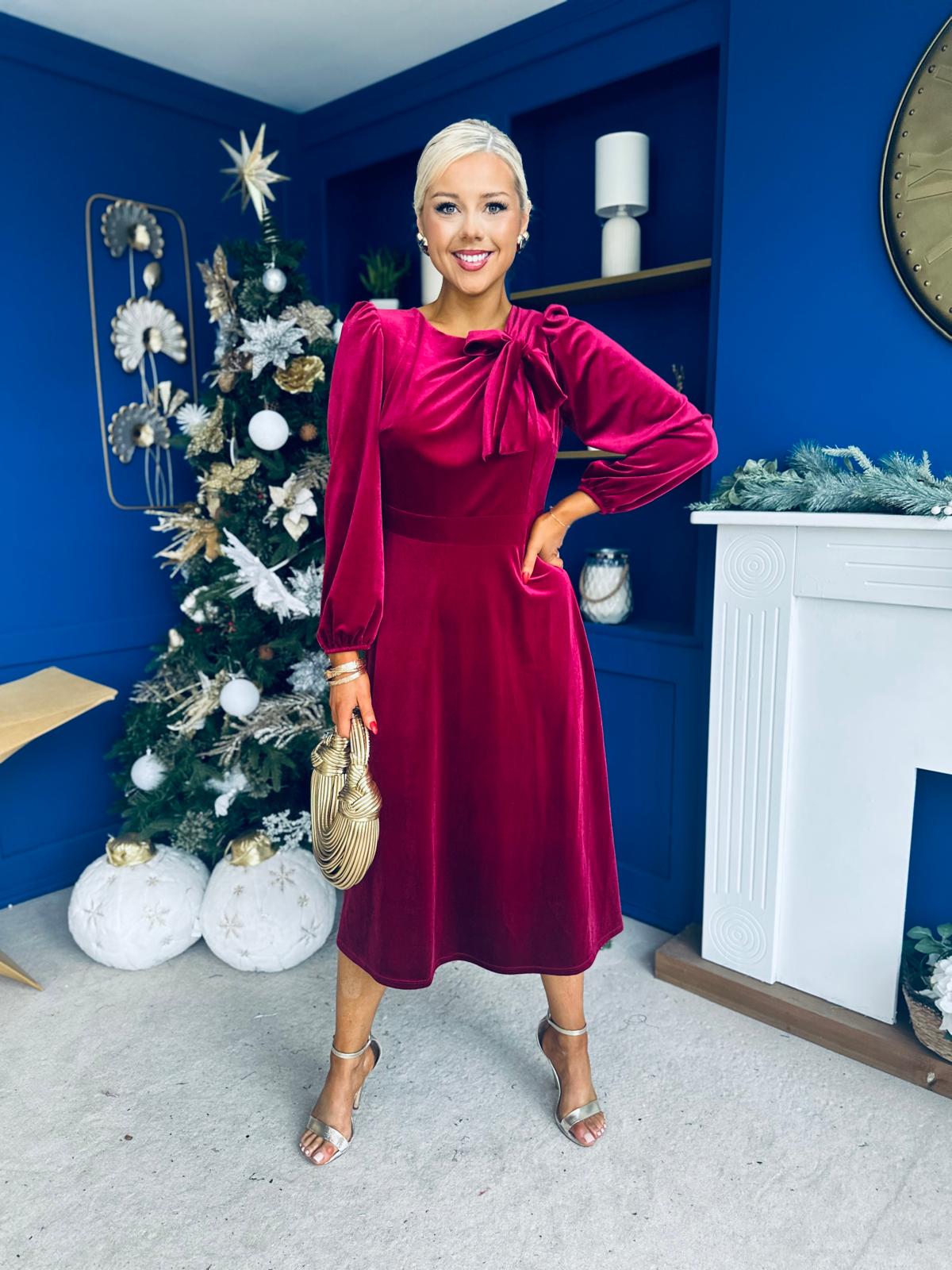 Lauren Detaild Velvet Occasion Dress Wine