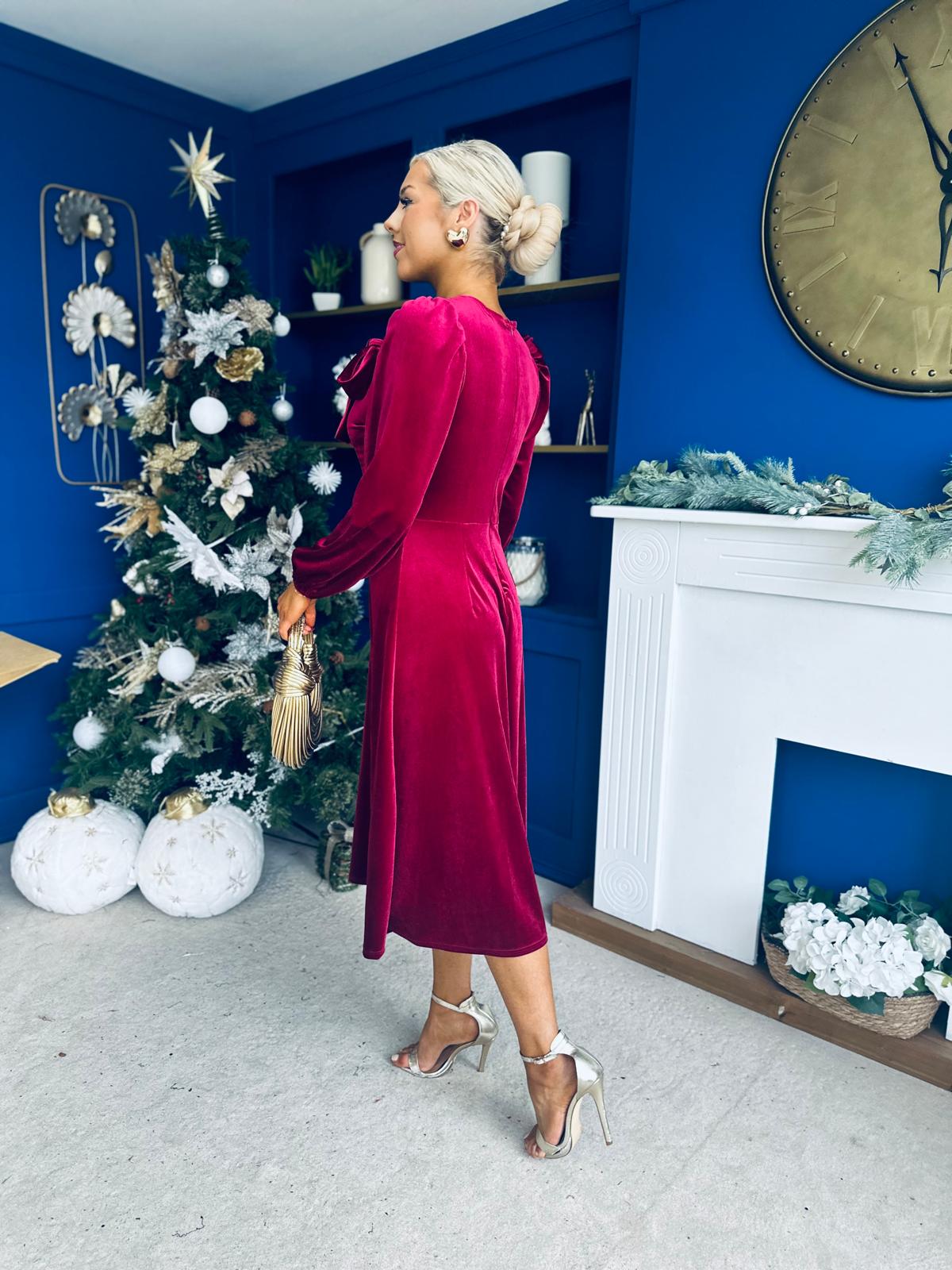 Lauren Detaild Velvet Occasion Dress Wine