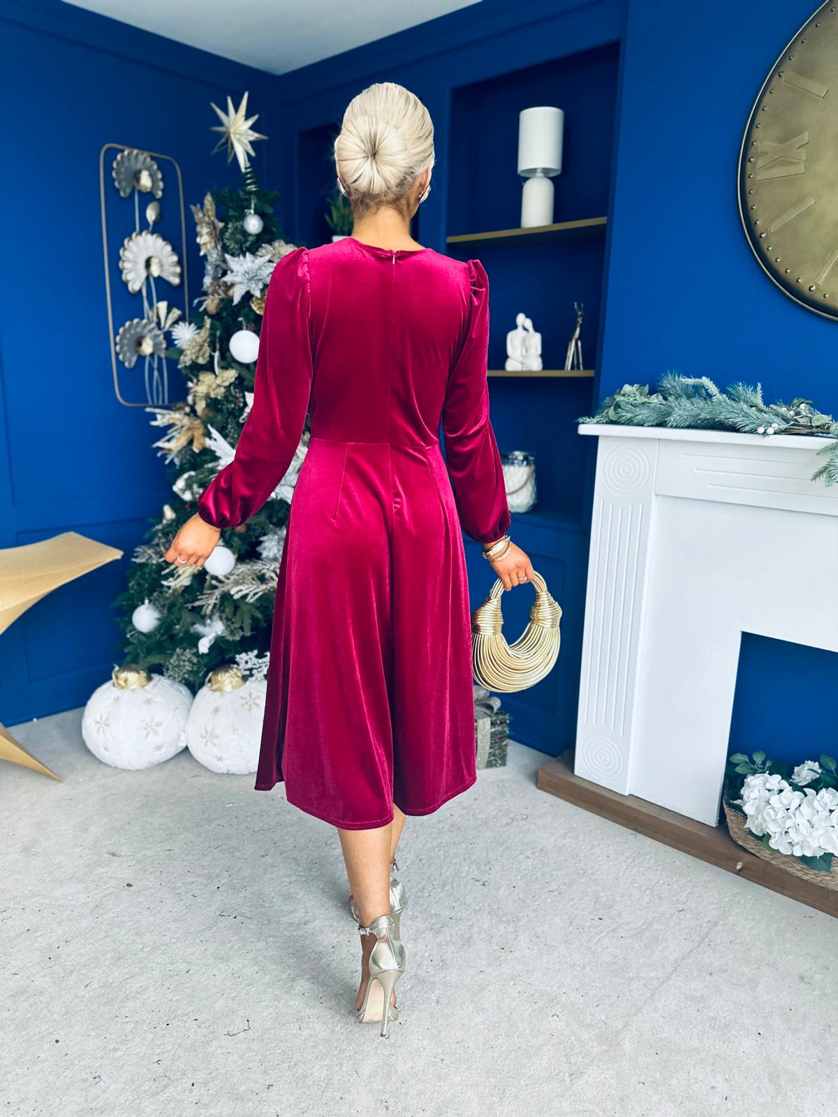 Lauren Detaild Velvet Occasion Dress Wine