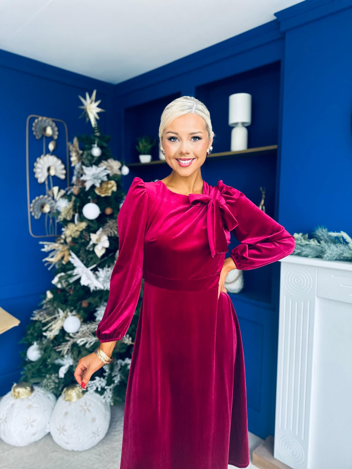 Lauren Detaild Velvet Occasion Dress Wine