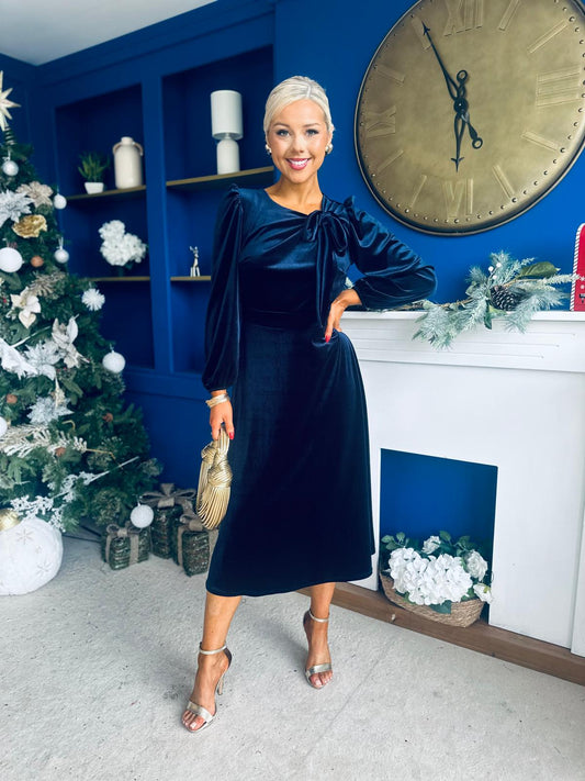 Lauren Detaild Velvet Occasion Dress Navy