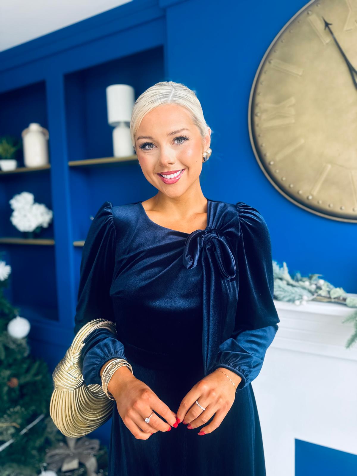 Lauren Detaild Velvet Occasion Dress Navy