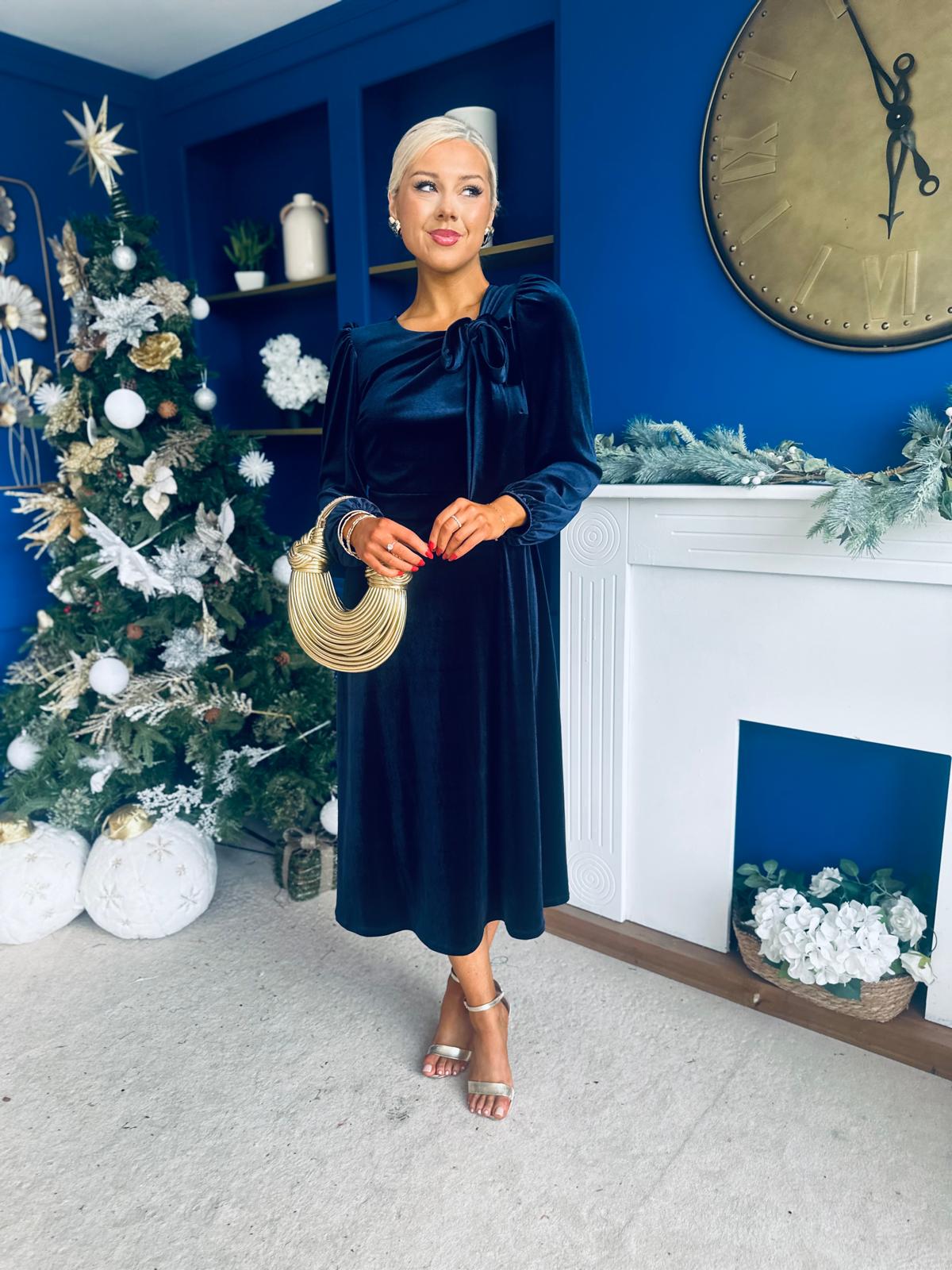 Lauren Detaild Velvet Occasion Dress Navy