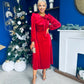 Lauren Detaild Velvet Occasion Dress Red