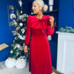 Lauren Detaild Velvet Occasion Dress Red