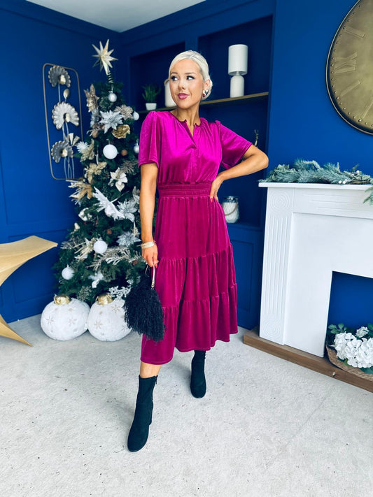 Bethany Detailed Velvet Midi Dress Orchid