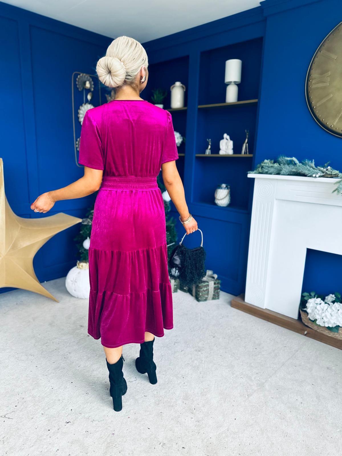 Bethany Detailed Velvet Midi Dress Orchid