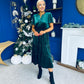 Bethany Detailed Velvet Midi Dress Forest