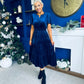 Bethany Detailed Velvet Midi Dress Navy
