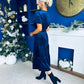 Bethany Detailed Velvet Midi Dress Navy