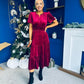 Bethany Detailed Velvet Midi Dress Wine