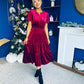 Bethany Detailed Velvet Midi Dress Wine
