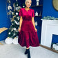 Bethany Detailed Velvet Midi Dress Wine