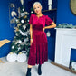 Bethany Detailed Velvet Midi Dress Wine