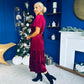 Bethany Detailed Velvet Midi Dress Wine