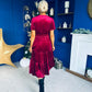 Bethany Detailed Velvet Midi Dress Wine