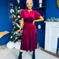 Bethany Detailed Velvet Midi Dress Wine