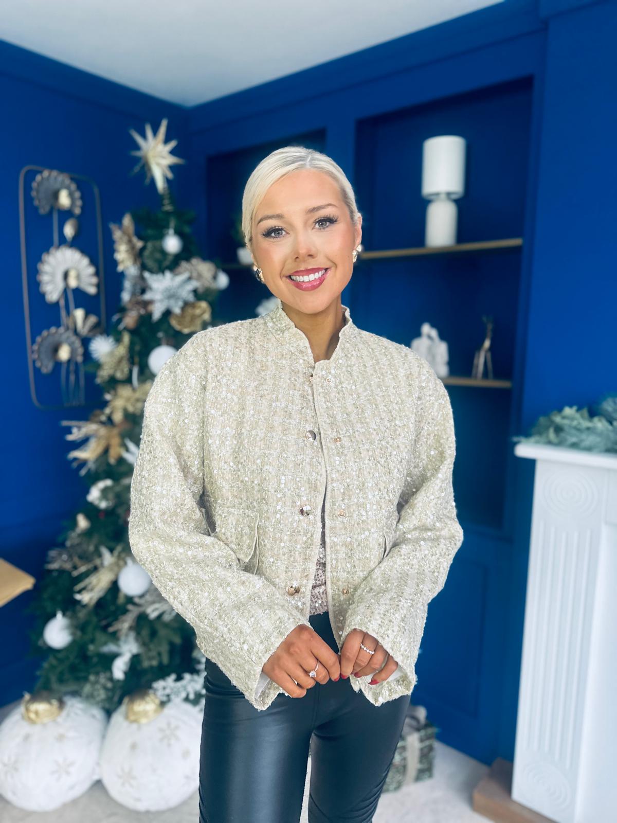 Sharon Tweed With Sequin Bomber Jacket Gold & Cream