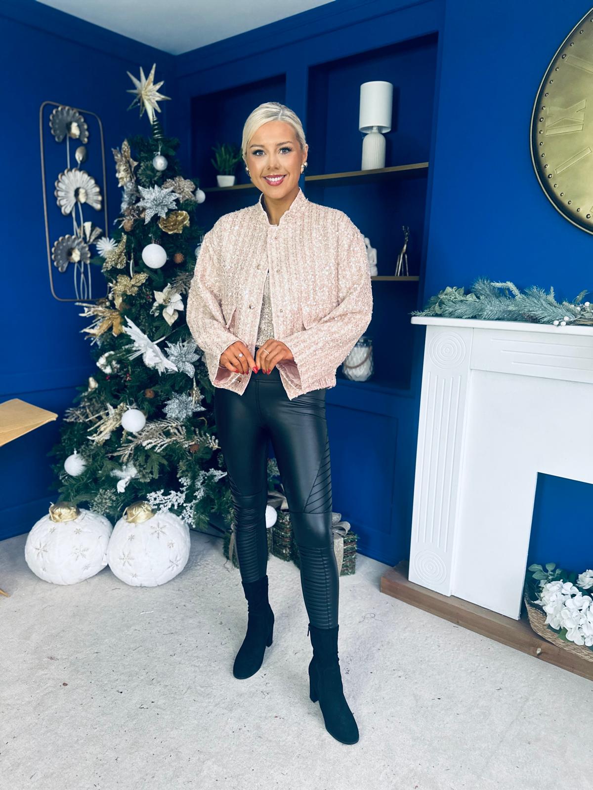 Sharon Tweed With Sequin Bomber Jacket Gold & Pink