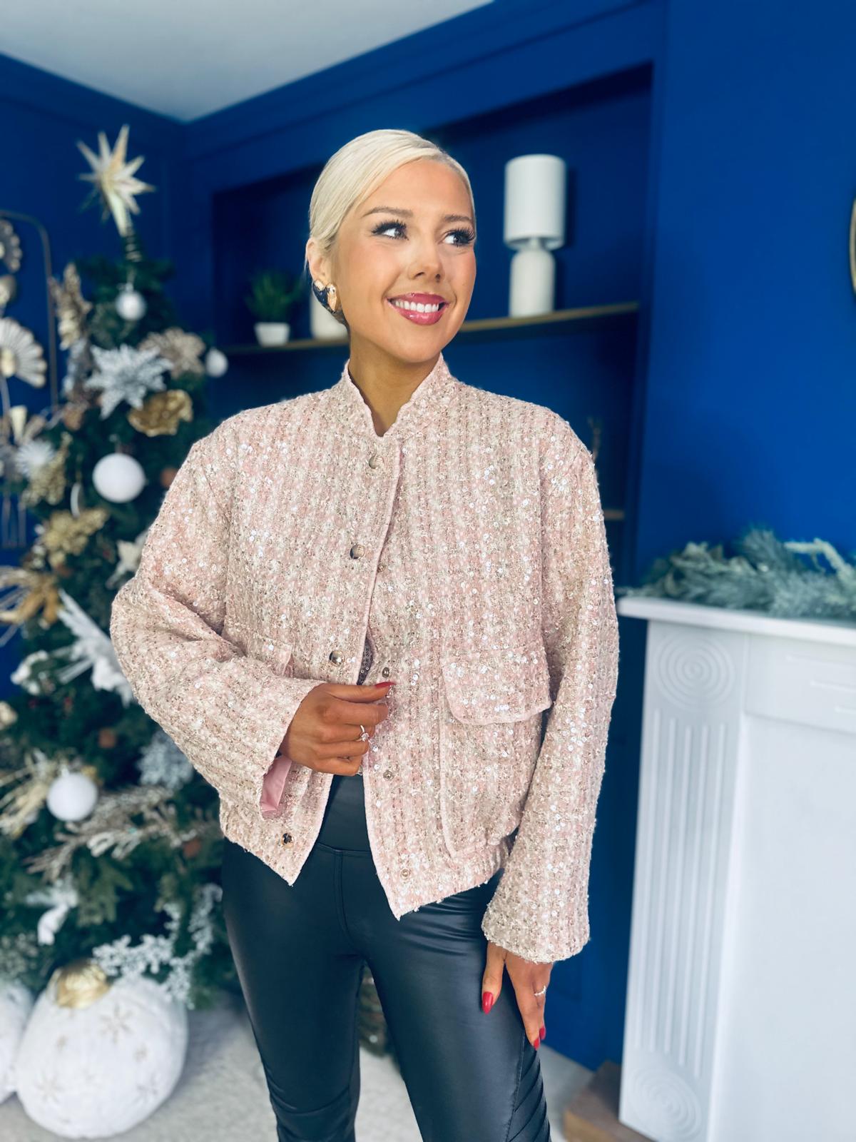 Sharon Tweed With Sequin Bomber Jacket Gold & Pink