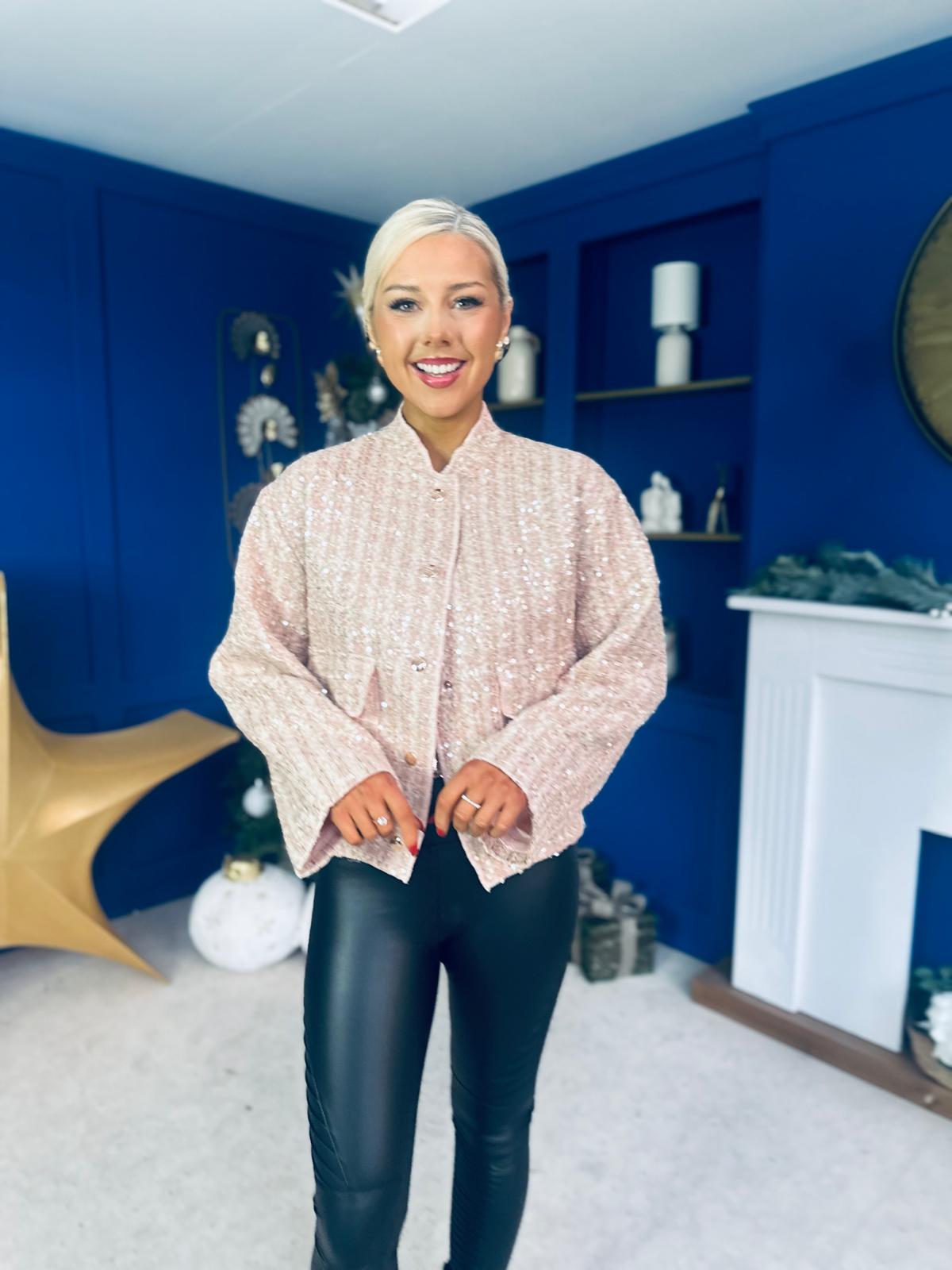 Sharon Tweed With Sequin Bomber Jacket Gold & Pink