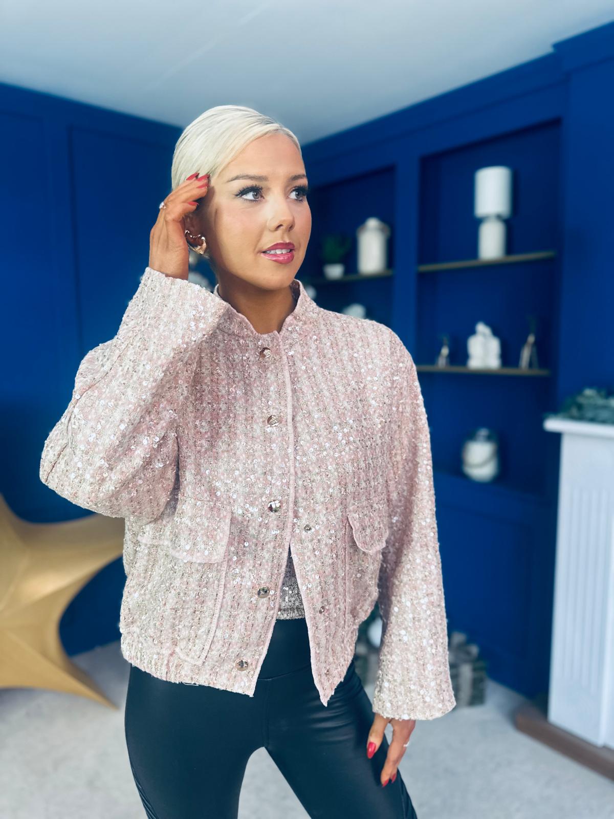 Sharon Tweed With Sequin Bomber Jacket Gold & Pink